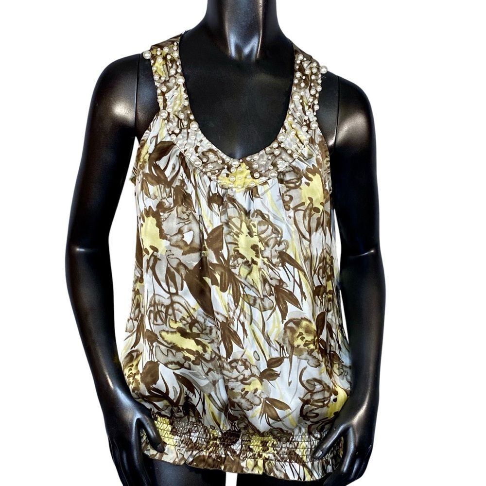 Signature by Larry Levine Floral Tank Beaded Neckline Womens Size Petite XL